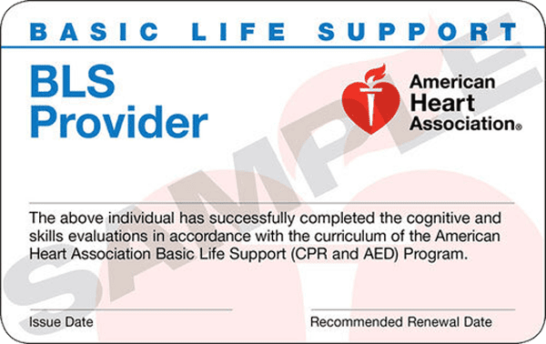 Sample AHA BLS provider card