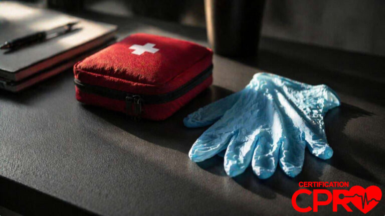 First aid kit and gloves for CPR certification and training in Boston.