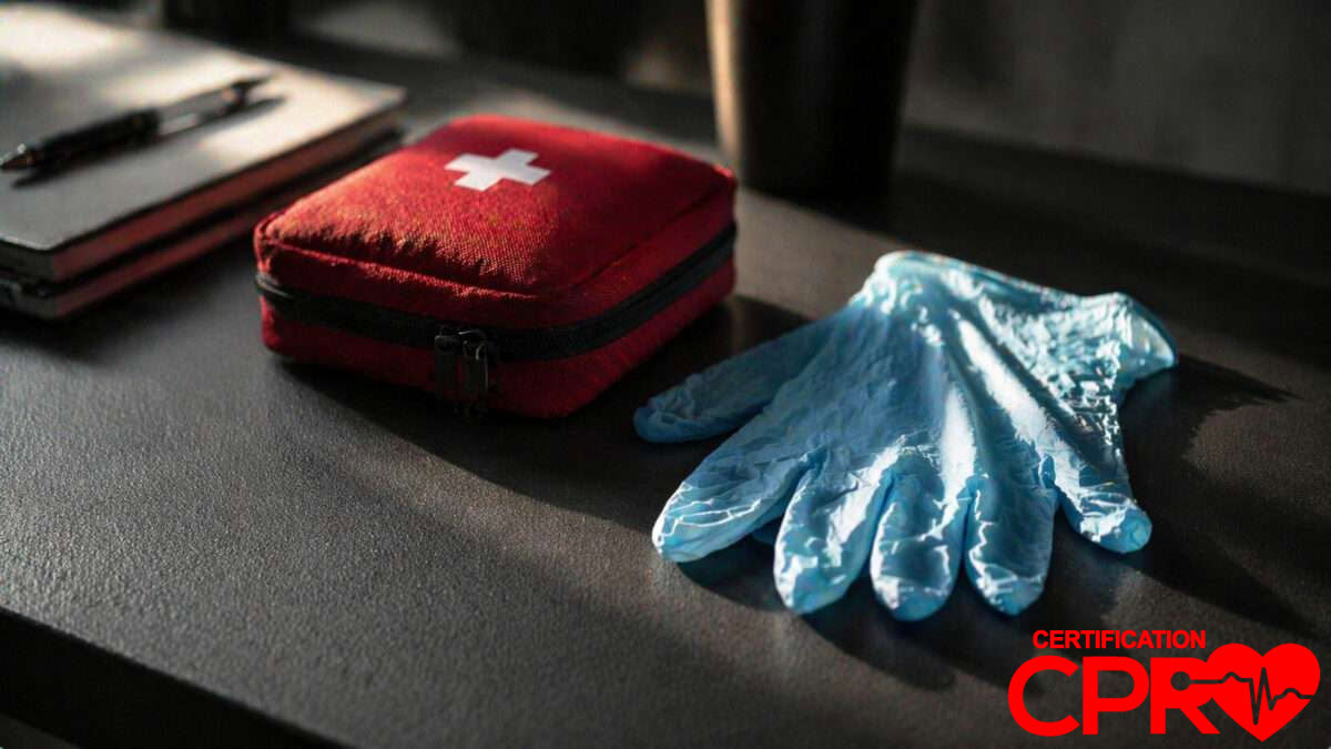 First aid kit and gloves for CPR certification and training in Boston.