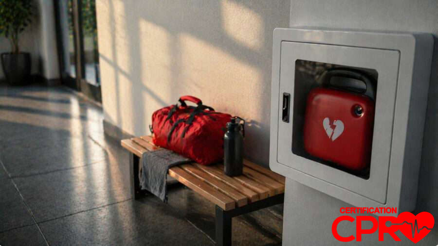 CPR training kit and AED device for cardiac emergencies in Boston.