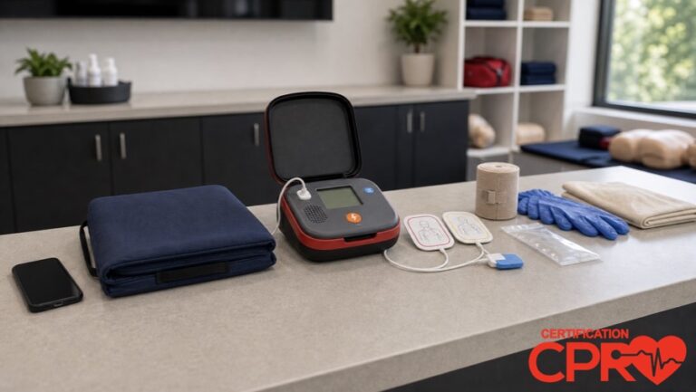 AED trainer and CPR classroom supplies for learning the Chain of Survival in Boston.